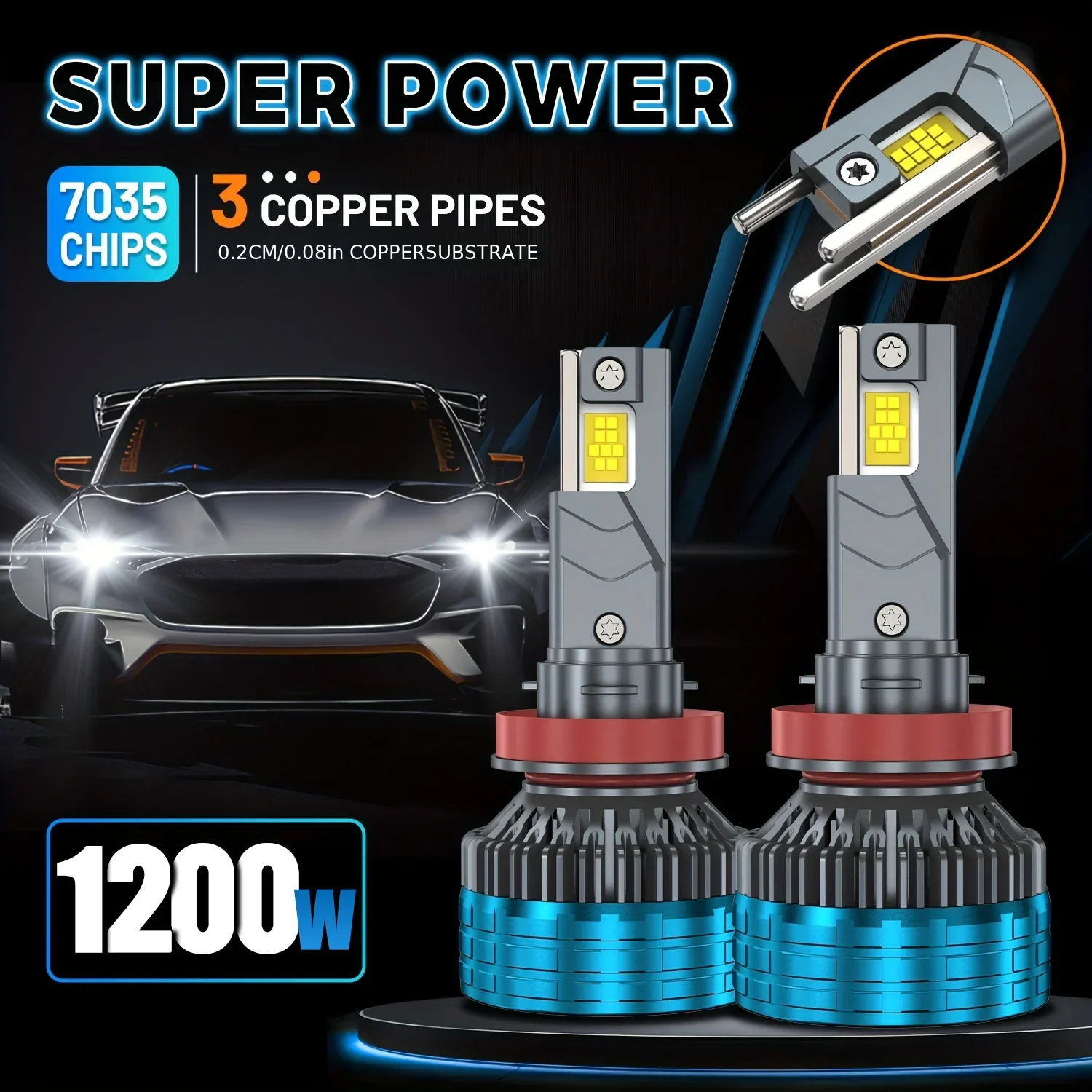 

ACTVTCA H7 H4 Led Headlight H8 H9 H11 Led Headlamp H1 HB3 9005 HB4 9006 6000K White Car Bulb 3 Copper pipes Long Lifespan