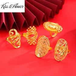 KISS&FLOWER Gold Hollow Flower Open Ring For Women Wedding Party Birthday Christmas Bride Ladies Girlfriend Mother Gifts RI178