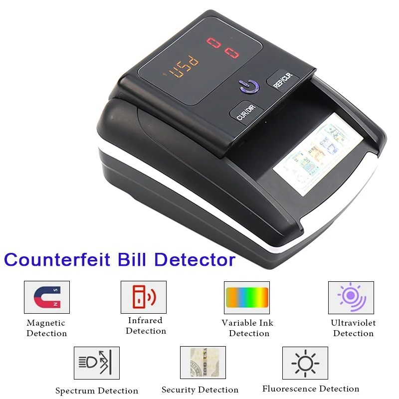

Mini Portable US Dollar and Euro Bill Validator Rechargeable Counterfeit Bill Detector LED Display Automatic Money Detection