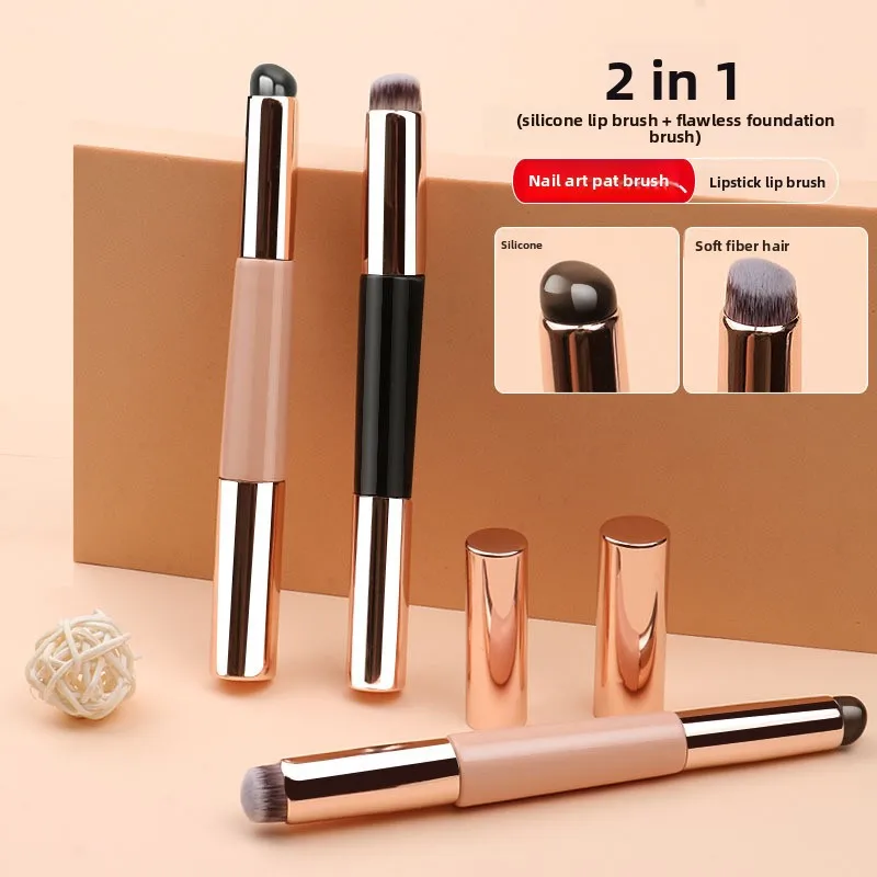 2-in-1 Dual-End Silicone Lip Brush Concealer Brush with Cap Portable Round Head Multi-Function Lipstick Makeup Brush Beauty Tool