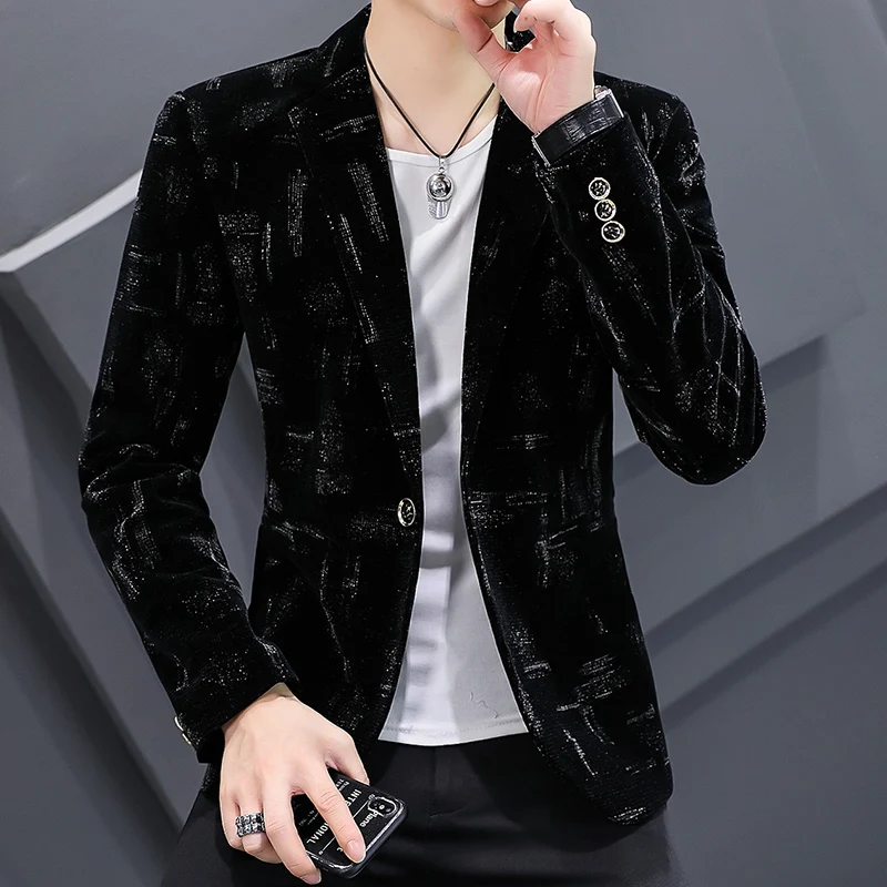 High Quality New Fashion Handsome Corduroy Suit Men\'s Youth Slim Suit Formal Wear Smart Casual Four Seasons Blazers Acetate