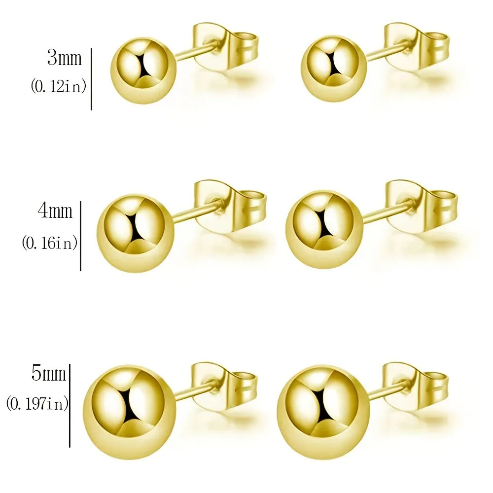 3 Pairs/6 Pairs Simple Fashion Stainless Steel Round Ball Stud Earrings Ear Bone Studs Ear Piercing Jewelry Set For Men Women