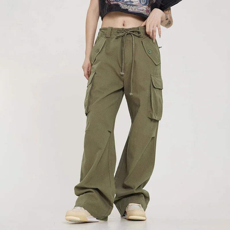 

HOUZHOU Cargo Pants Women Hip Hop Streetwear Oversize Loose Casua Wide Leg Trousers Female Big Size Korean Pocket Safari Style