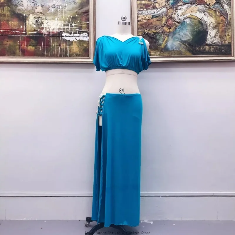 Customized Belly Dance Practice Clothes Split Modal Top Long Skirt 2Pcs Sexy Beginner Fish Tail Set Lesson Wear Belly Dancing
