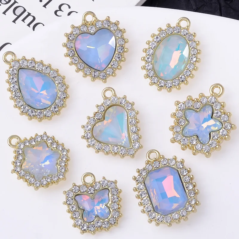 50pcs gold Color Crystal resin heart/tear drop/flower shape pendants for Fashion Necklace Findings DIY Handmade Craft wholesale