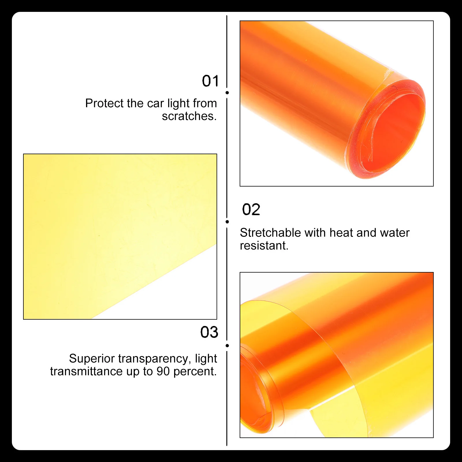 

Orange 30 by 120 Centimeter Headlight Tinting Film Water Resistant Self Adhesive Uv Protection for Auto Lighting Mods