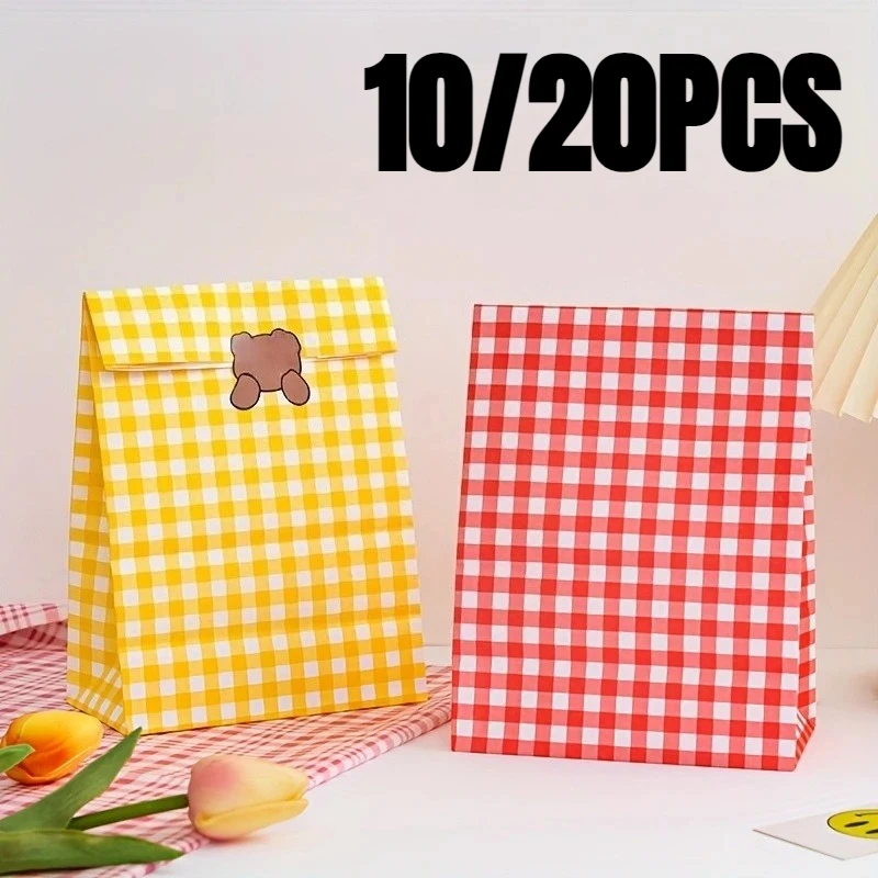 10/20PCS Bunte Karierte Papiertüten Geschenkverpackung Taschen Süßigkeiten Lagerung für Ostern Geburtstag Party Hochzeiten Shop Dekoration