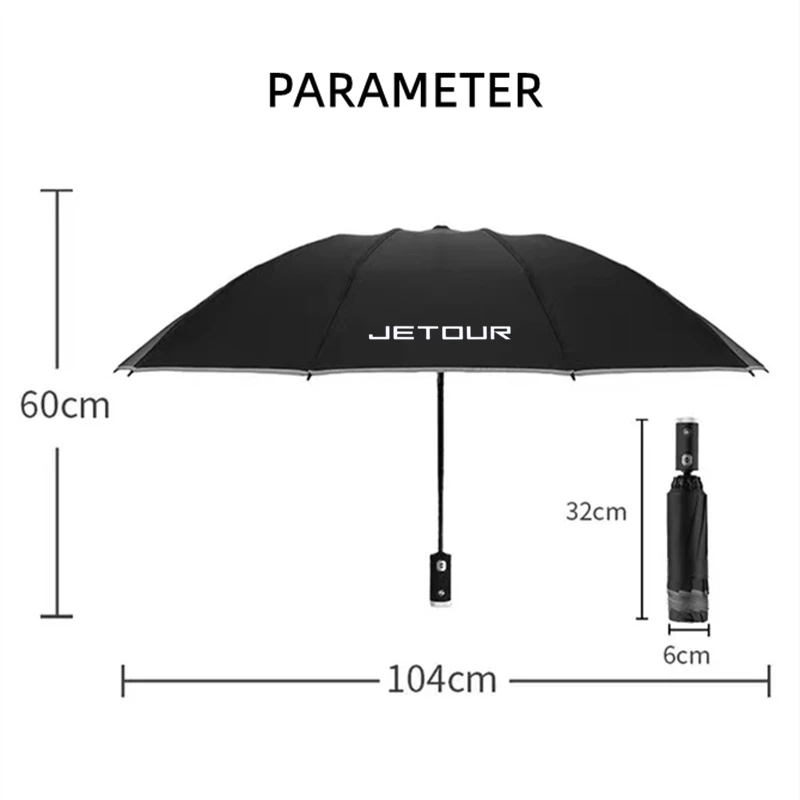 Automatic Umbrella with Reflective Stripe Reverse Led Light Umbrella For Chery Jetour X70 X70SM X90 X95 DASHING i-DM T2 T3