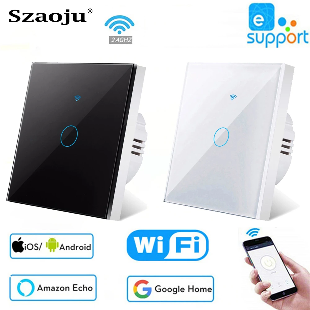 Szaoju Ewelink APP WiFi Touch Switch Wall Sensor Smart Light Switch 1/2/3Gang No Neutral Wire Smart home Alexa Google Home