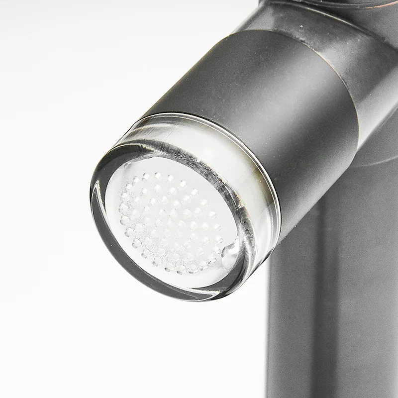 FLG:ORL512 오일 러브드 브론즈 메탈 1홀 360도 회전 스파우트 주방 믹서 탭 3색 LED 조명 포함