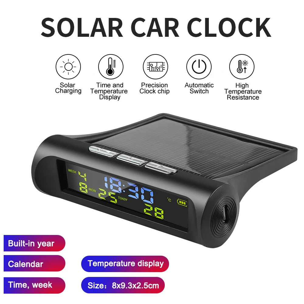 Car Digital Clock TPMS Look Solar With LCD Time Date In-Car Temperature Display for Outdoor Personal Car Part Decoration