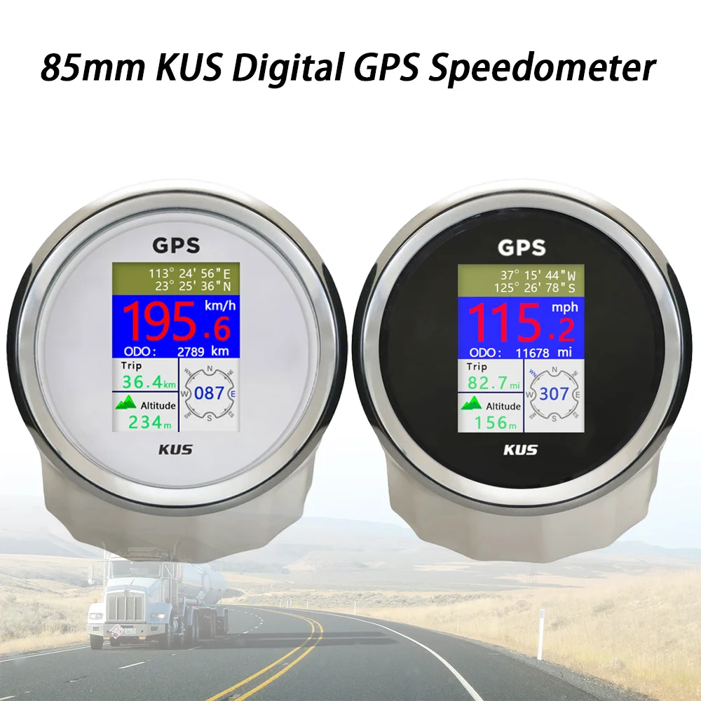 

KUS 85mm Waterproof Digital GPS Speedometer Odometer Gauge with Altitude Latitude for Car Trucks Vessel Boat 12V 24V