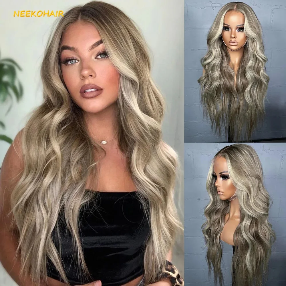 

Platinum Blonde 13x6 Lace Frontal Wig P18/60 Highlights Wigs Long Weave Bicolor Ash Blonde Human Hair Wig for Women