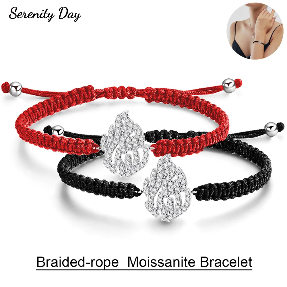 

Serenity Fine Braided-rope Moissanite Bracelet Women Men 100% S925 Sterling Silver Fire Shape Bracelet Adjustable Chain Jewelry
