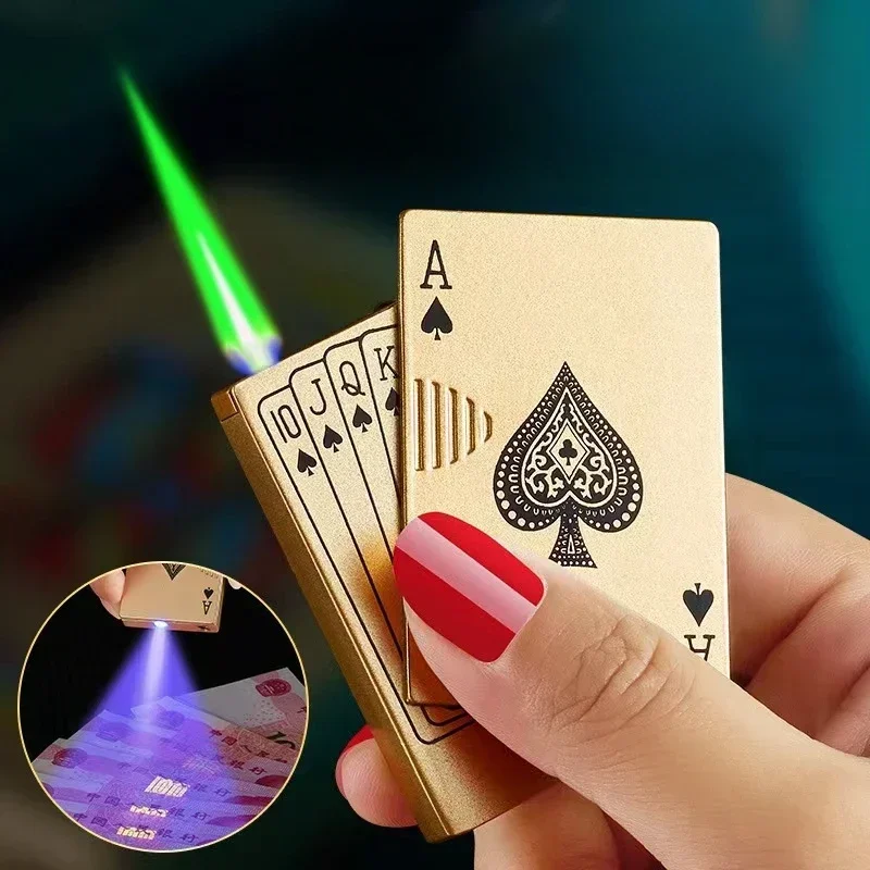 Creative Playing Cards Ace of Spades Lighter Windproof Poker Design Refillable Butane Lighter Fun Toy for Smoking Accessories