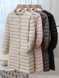 0-10 ℃ Frauen Wintermantel 2024 neue Herbst Winter ultraleichte Enten Daunen jacken O-Ausschnitt Langarm Puffer Mantel wind dichte Outwear