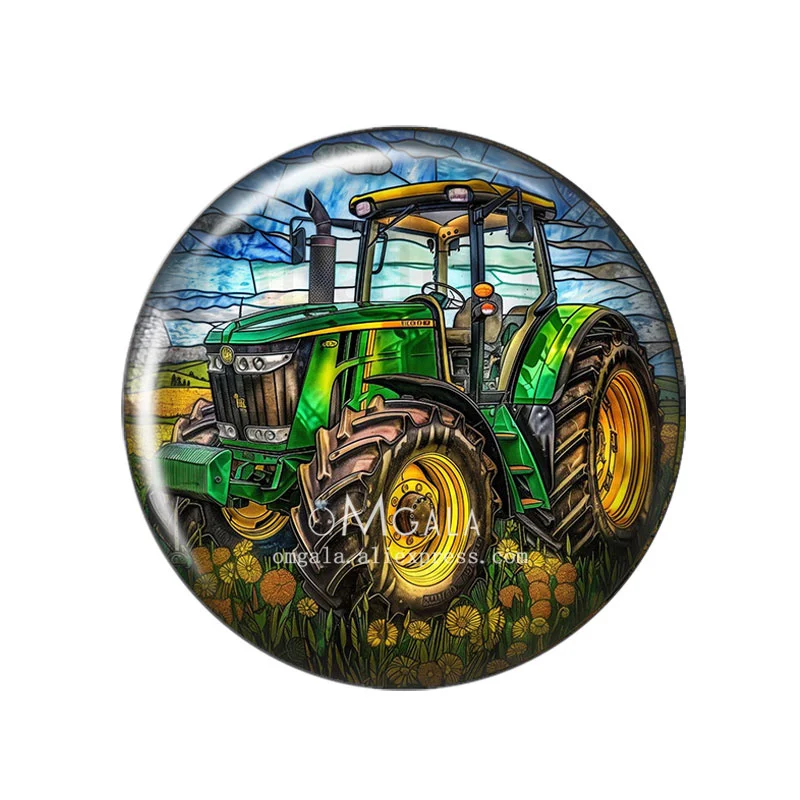 New Farm Tractor With Sun Pattern 12mm/18mm/20mm/25mm Round photo glass cabochon demo flat back Making findings image 6