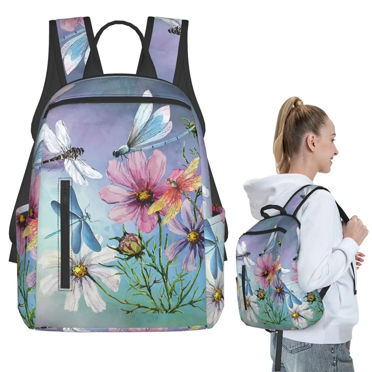 

Dragonfly And Daisy Flower Backpack Student BookBag Children School Bag Computer Shoulder Bags Boys Girls