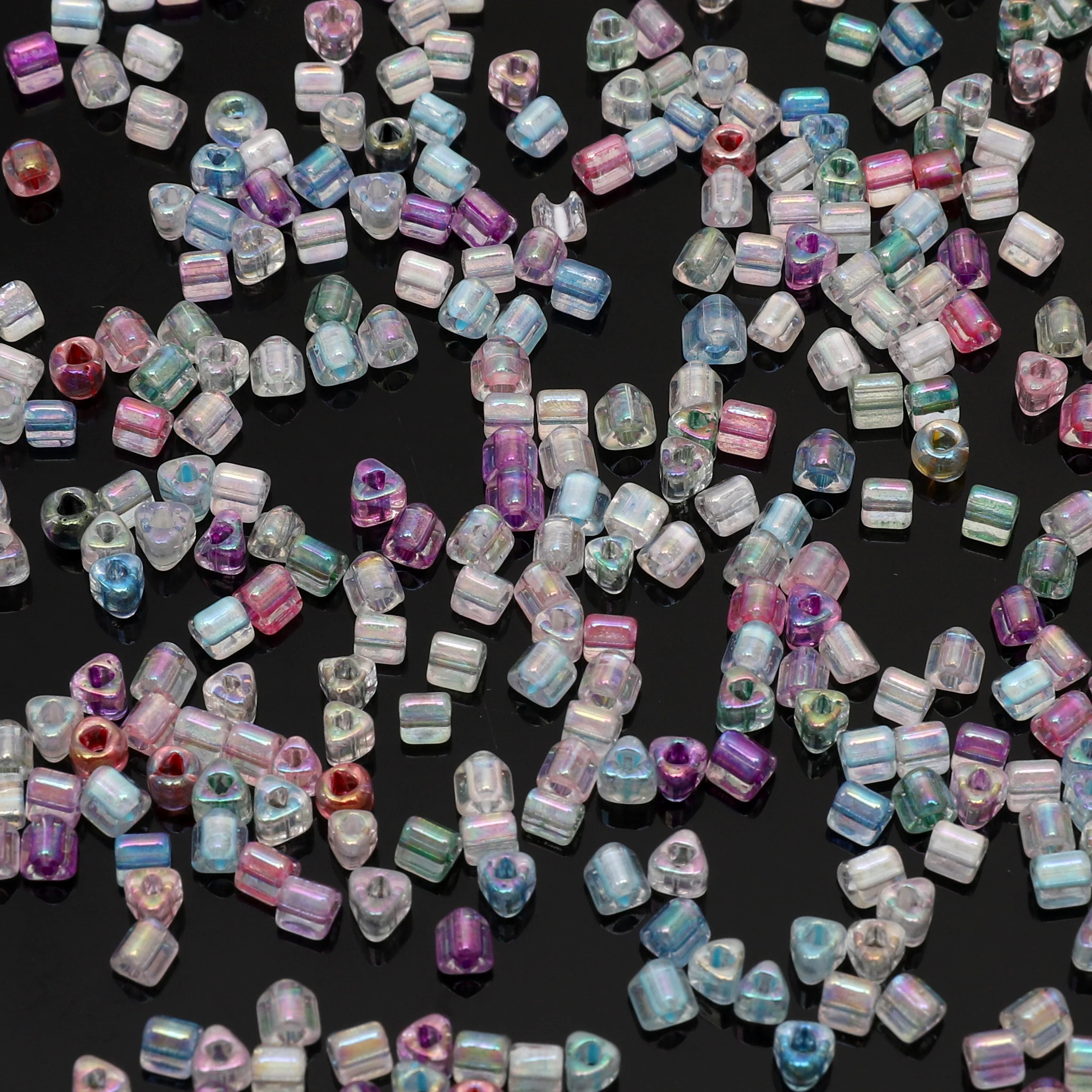 About 840pcs Premium 4mm Fantasy Dyed Core Triangle Beads Glass Seed Beads Loose Beads For DIY Handmade Beaded Jewelry Material image 4