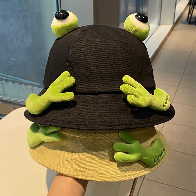 

New Fashion Cute Big Eyes Frog Bucket Hats Outdoor Foldable Sun Fishing Cap Men Women Lady Summer Cotton Panama Fisherman Hats