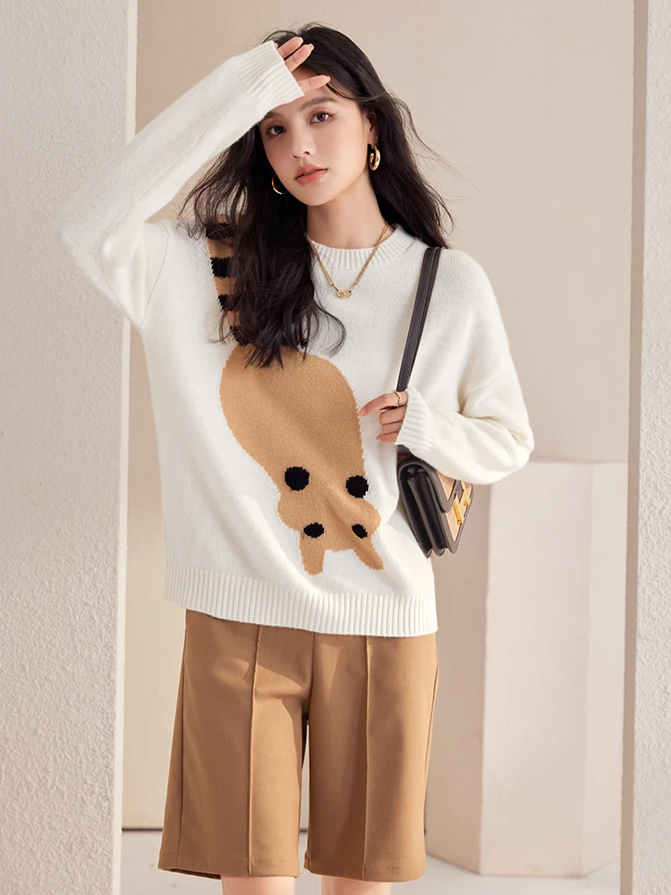 Korean Fashion O-Neck Sweater Women 2024 Autumn/Winter New Design Sense Niche Pullover Tops Lazy Style Knit Sweater