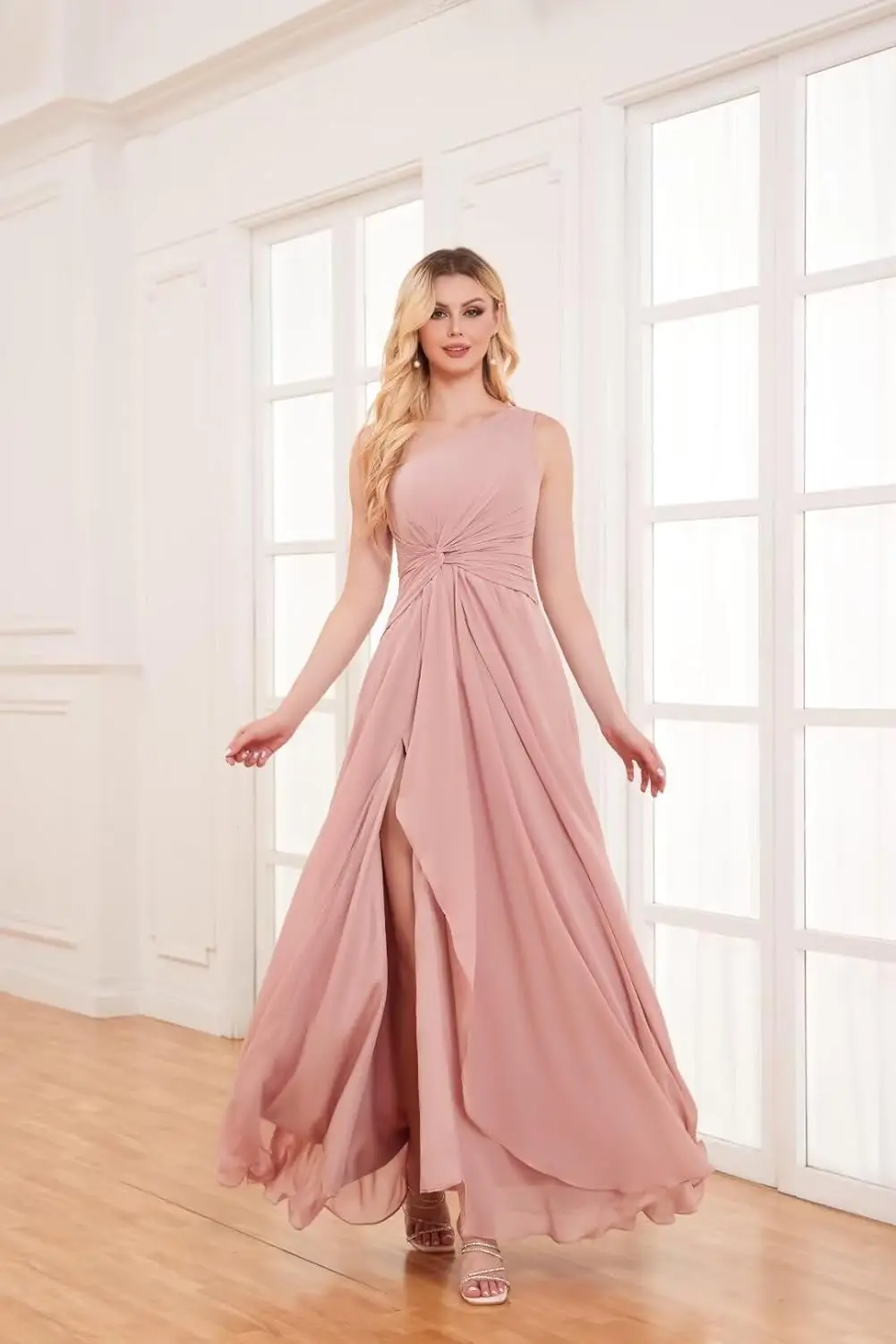 Ein Schulter Chiffon Brautjungfer kleider mit Schlitz Rüschen A-Linie lange formelle Abendkleid Frauen Kleid Party Abschluss ball Sommer