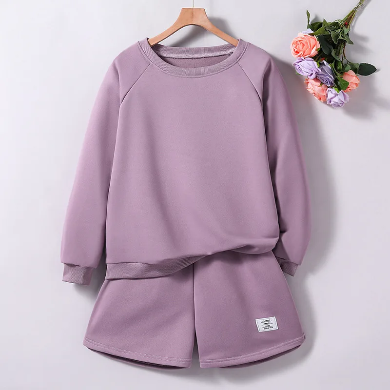 

2024 Clothing Set Girls Long Sleeve O Neck T-shirt Purple Pants Cute 2 Pcs Sets Casual Girls Clothes Set 13-16T