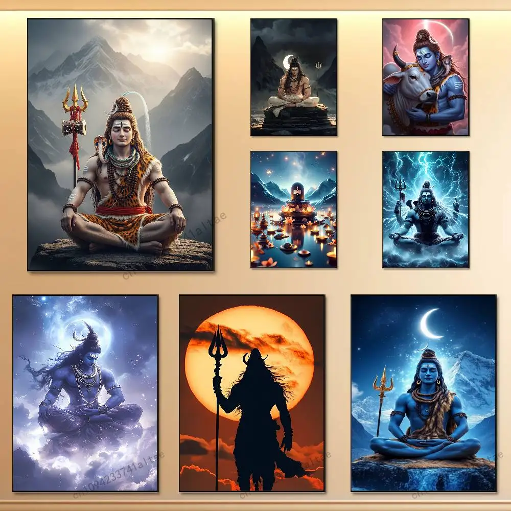 

Myth Art Lord Shiva Indian Poster Art Sticky Wall Waterproof For Bedroom Game Room Wall Home Decor Gifts