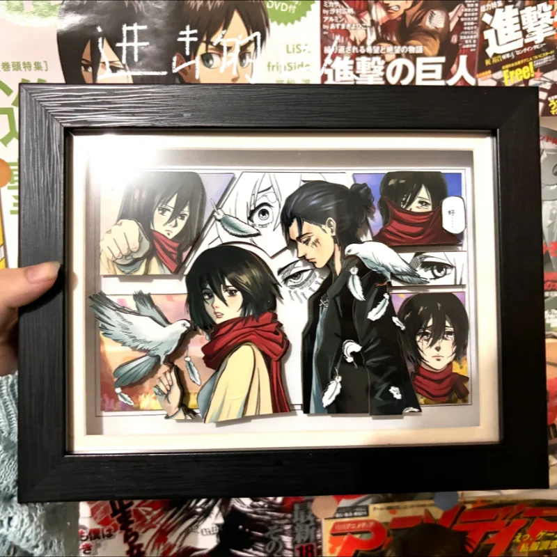 

New Anime Attack On Titan Mikasa·Ackerman Eren Jaeger Cosplay Paper Art Hanging Picture 3d Stereo Painting Decor Gifts Toys