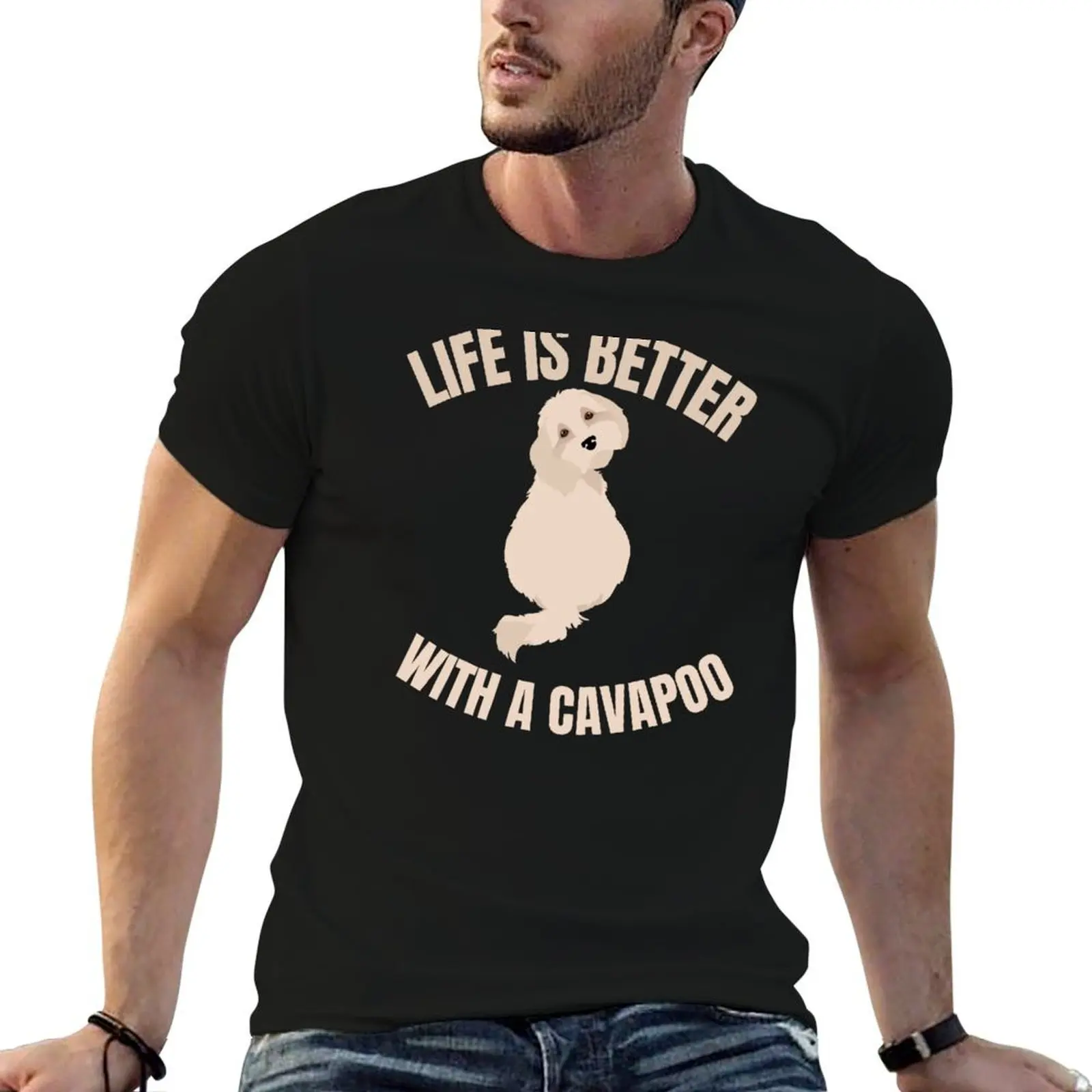 La vida es mejor con un Cavapoo: camiseta con diseño de perro Cavapoo, camisetas de anime para hombre, camiseta de lujo para hombre