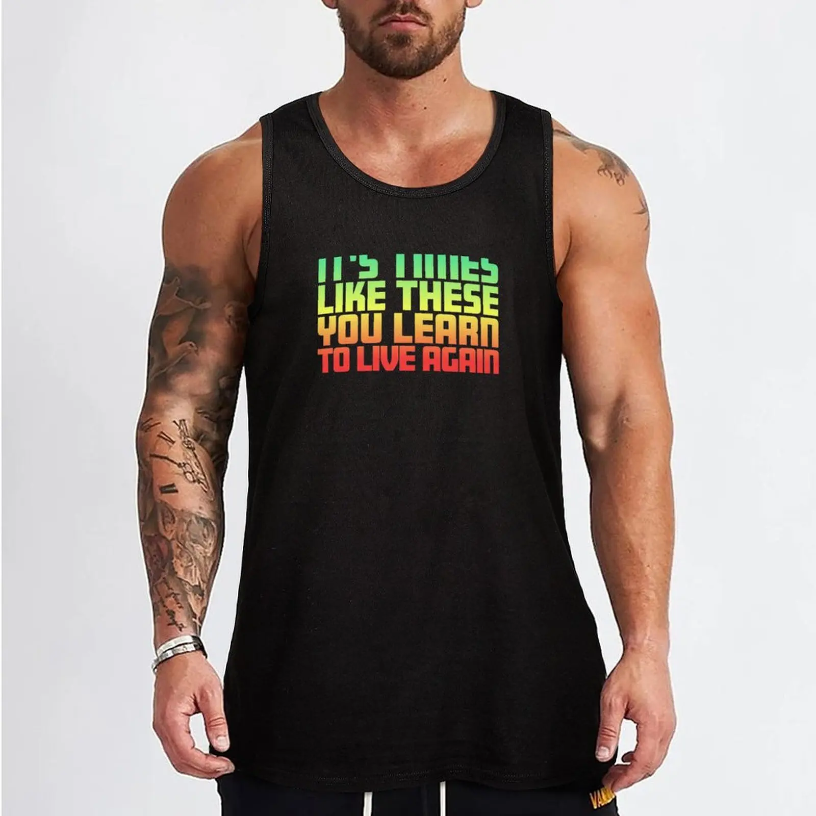 It's Times Like These You Learn To Live Again | Lyrics | Green Red Fade Tank Top gym t-shirts Vest for boy summer 2024 Clothing