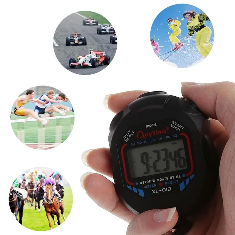 E06B Digital Handheld LCD Chronograph Sports Stopwatch Timer pour w / String