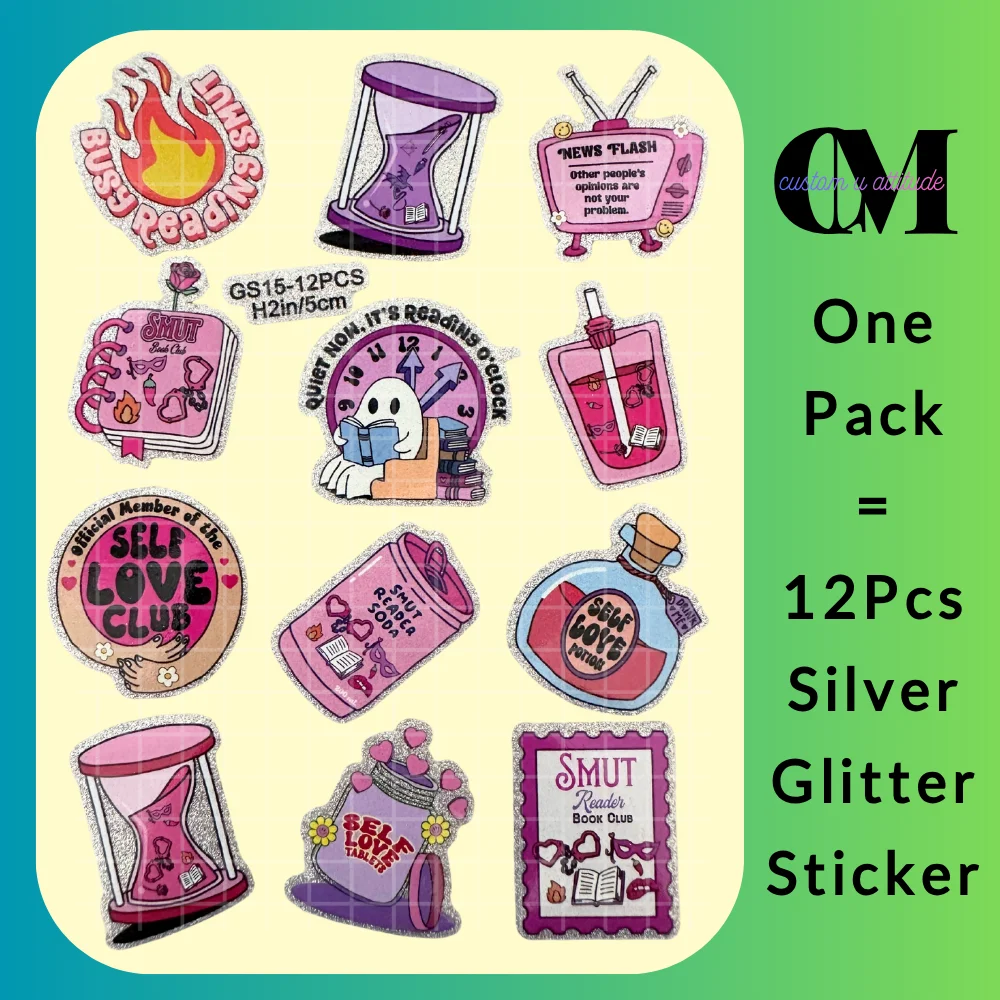 

12pcs Trendy Coffee Lover Mental Health Gold Silver Glitter UV DTF Stickers Sparkling Decal For Cup Mug Notebook Paper DIY Craft