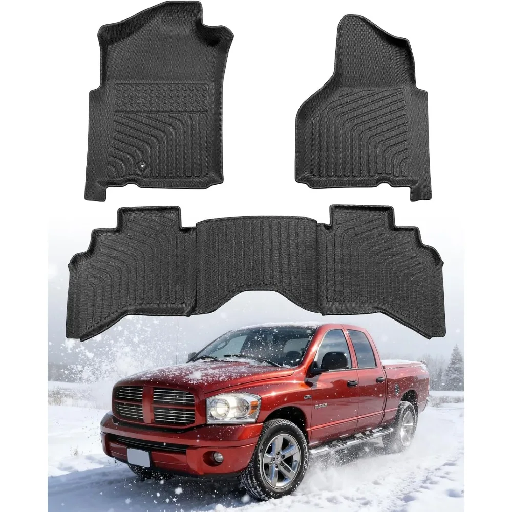 

All Weather Rubber Floor Mats for Quad Cab Pickup Trucks 2002 2009 Black 3 Piece Set Front Rear