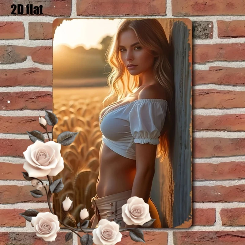 2D Gold Wheat Field Metal Wall Art Sign - 8x12 Inch Farmhouse Decor for Kitchen, Bar, Garden - 2D Flat Iron Wall Plaque