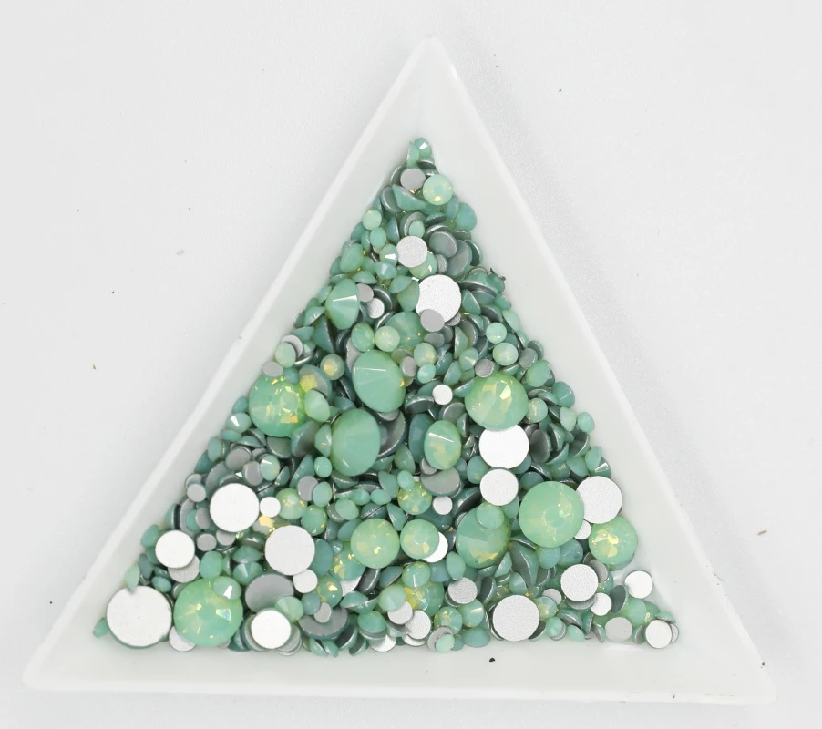 Green Opal Glass 3D Nail Art Decorations ss3 ss4 ss5 ss6 ss8 ss10 ss12 ss16 ss20 ss30 ss34 Crystal Nails Non HotFix Rhinestones