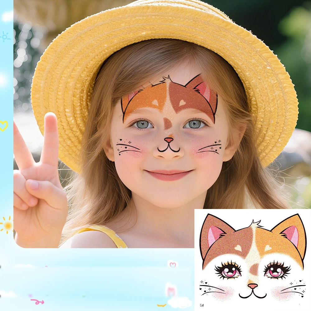 

Tattoo Stickers Cat Leopard Animal Flash Pink Face Patch for Men Women Children Temporary Waterproof Party Makeup Body Art
