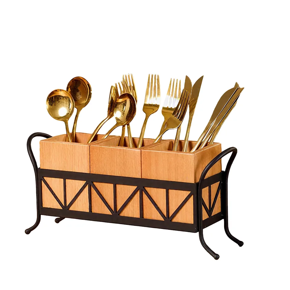 Detachable Bamboo Utensil Holder with Metal Rack