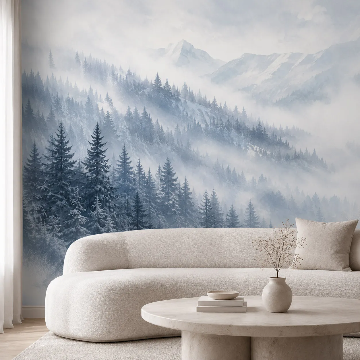 Snowy Mountain Pine Forest Wall Mural Wallpaper Misty Winter Landscape Living Room Bedroom Non Self Adhesive Paste Required