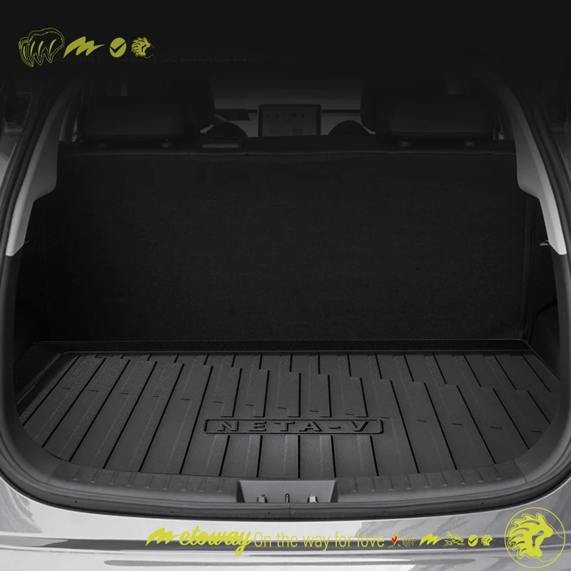 For NETA V 2021 2022 2023 2020-2024 Custom Fit Car Trunk Mat All Season Black Cargo Mat 3D Shaped Laser Measured Trunk Liners