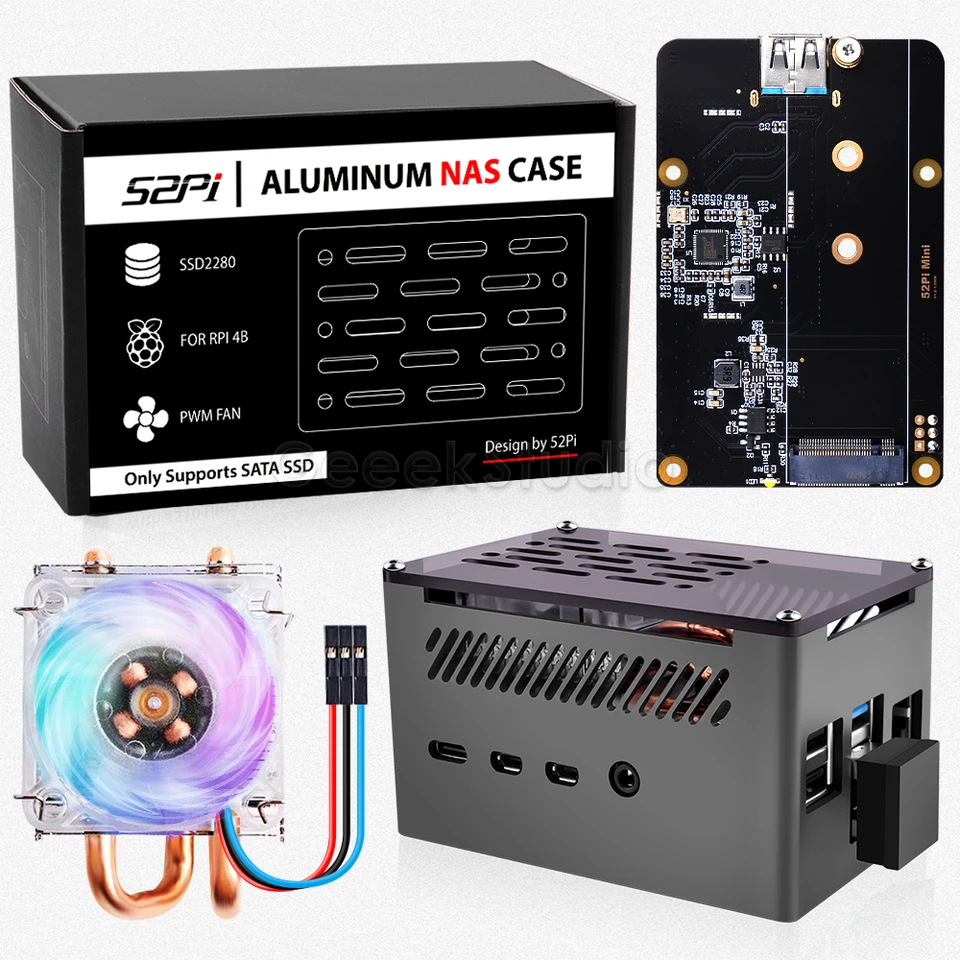 Raspberry Pi 4 Model B Aluminum Brick NAS Case Black Enlosure