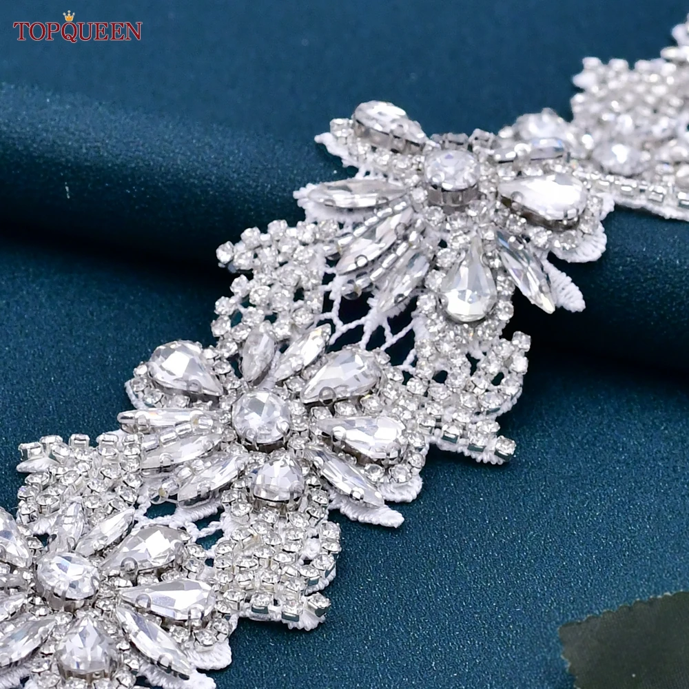 TOPQUEEN Diamond Flower Bridal Dress Belt Wedding Accessories Jacket Handmade Applique Decoration Bridesmaid Wide Belt S115