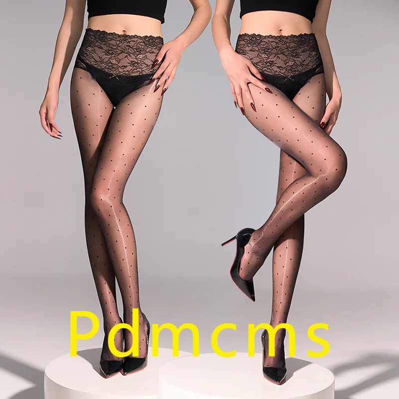 

2025 new XHN7944 seamless stockings aurora oily jj set pantyhose silky slim ultra-thin polka dots sexy oily lace waist