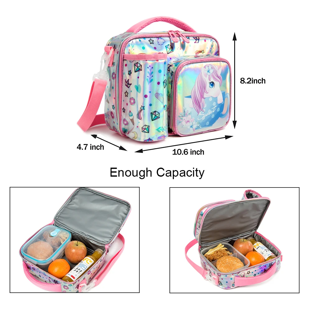 Lunch Box Bag for Gilrs Kids Unicorn Pattern Lunchbag Tote Oxford Lunch Bag Insulation Package Portable with Bottle Pocket 2022