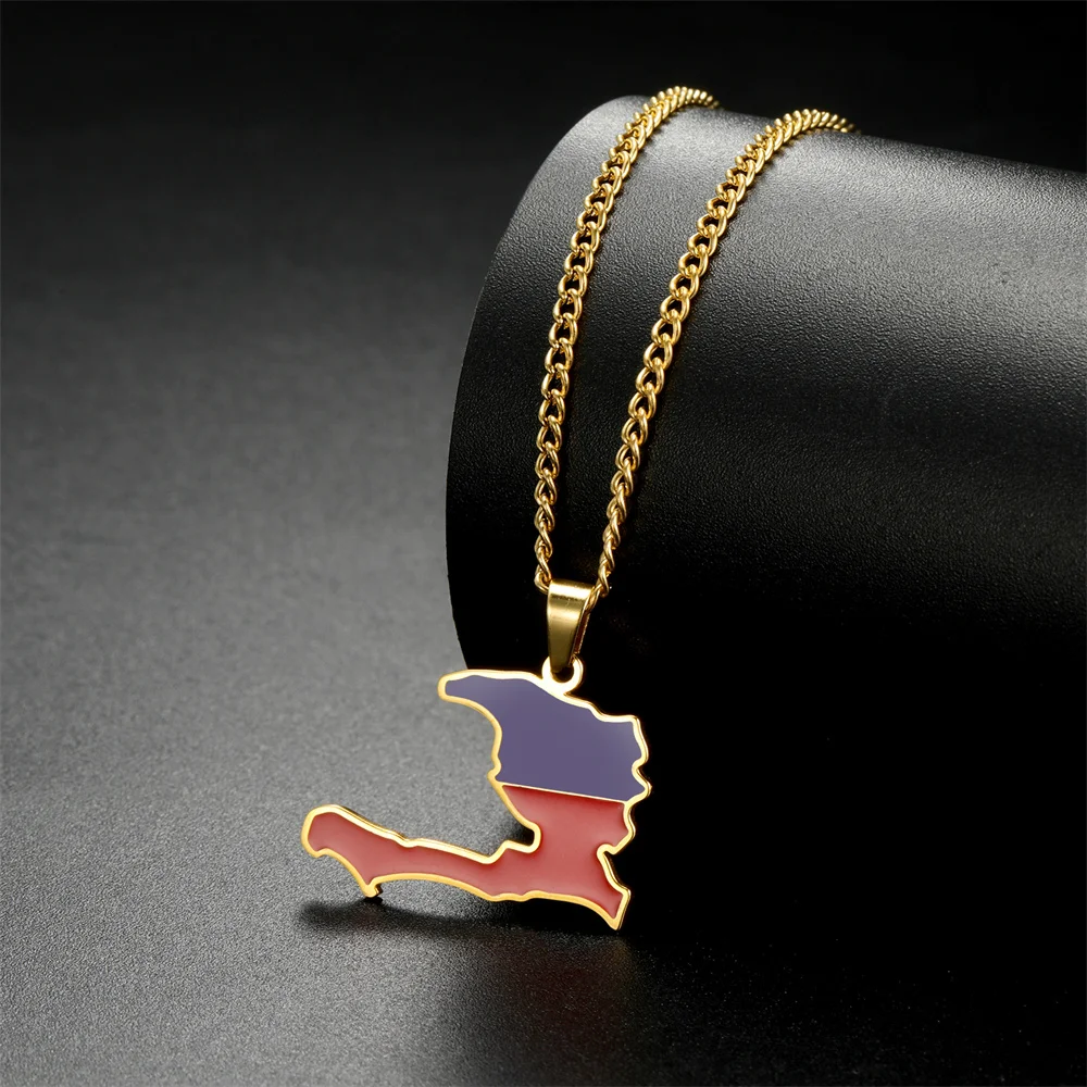 Jeshayuan Haiti Map Pendant Necklaces Chains Choker Haytian Country Maps Man necklace Stainless Steel Jewelry collier femme