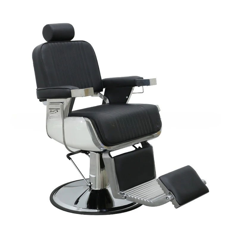 Black leather haircut, stainless steel barbershop chair rotating barber chair