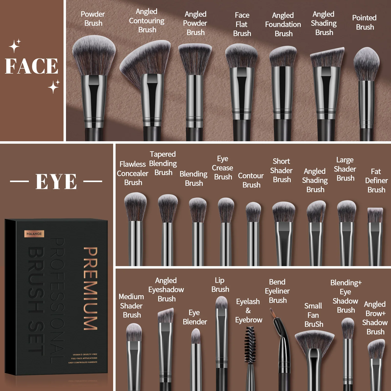 MAANGE 25pcs Makeup Brushes Set With Storage Box Blush Brush Foundation Brush Eyeshadow Brush Concealer Brush Full Set Gift