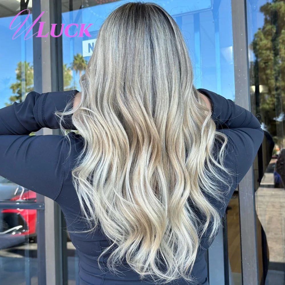 Parrucca Uluck dell'onda del corpo 13x6 HD parrucche anteriori in pizzo biondo cenere parrucche brasiliane dei capelli umani di Remy con linee sottili naturali da indossare per andare