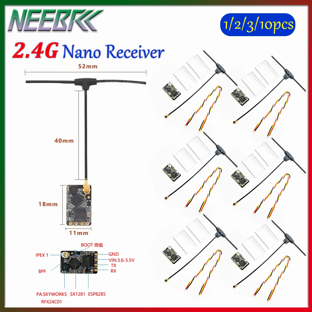 

Приемник ELRS Nano ExpressLRS 2.4G Nano RX с T-образной антенной, поддержка Wi-Fi обновления, для RC FPV дронов для гонок на больших расстояниях