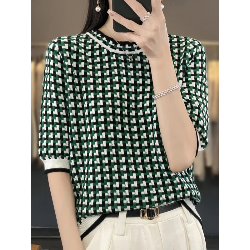 Timeless Checks, Cropped To Flatter. This Plaid Crewneck Tee Features A Classic Color Block Check Pattern And A Short